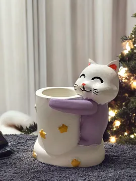 Dekoratif Çok Amaçlı Kedi Kalemlik Mor