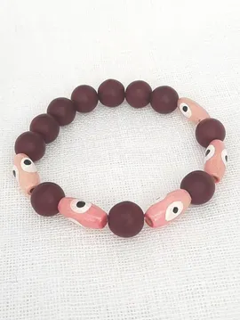Ahşap Nazar Boncuklu Bileklik Pembe