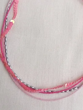 Pembeli Grili Çoklu İnce Kolye Pembe