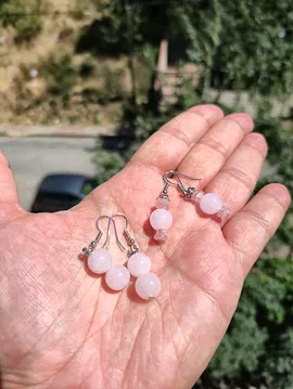 Pembe Kuvars Doğal Taş Küpeler