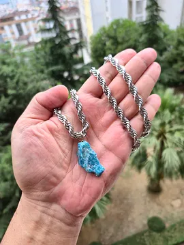 Apatit Çelik Kolye Raw Doğal Taş Kolye