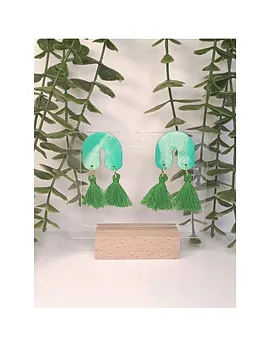 Polimer Kil Green Tassels Küpe Deniz Yeşili