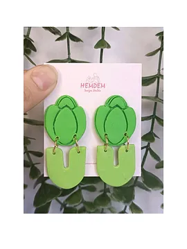 Polimer Kil Green Tulip Küpe  Yeşil