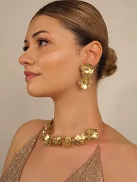 Vanilya Choker Kolye Küpe Seti Altın Rengi