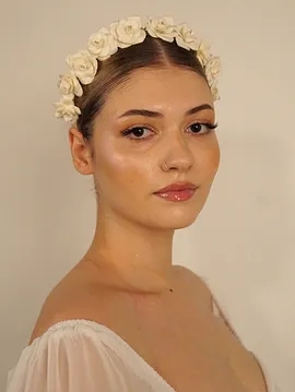 Seramik Çiçek Tasarımı İnci Dolu Gelin Nikah Tacı