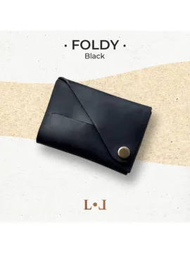 Foldy - El Yapımı Katlanabilir Tasarım Hakiki Deri Kartlık Siyah