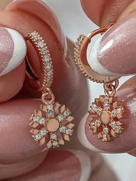 Gümüş Sallantılı Rose Kar Tanesi Kadın Küpe Pembe