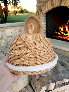 Hasır Kapaklı Sunumluk  Bej