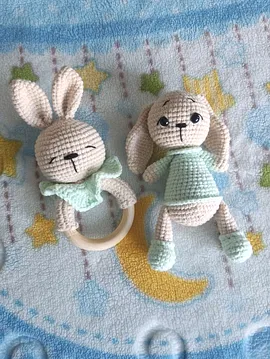  Amigurumi Sevimli Tavşan Set Turkuaz