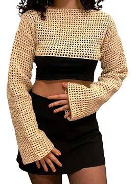 El Örgüsü Cotton Bolero-sleeves-croptop Bluz Bej