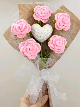 Kalpli Gül Buketi Pembe Pembe