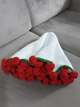Gül Buket Battaniye Çeşitleri - El Yapımı Buket Battaniye  Kırmızı