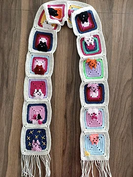 Kedi Motifli Örgü Atkı - Örgü Kedili Atkı Pembe