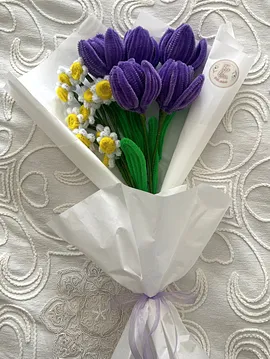 Mor Lale Ve Papatya Buketi Mor