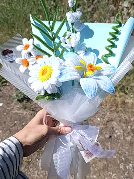 Şönil Gerbera Ve Zambak Buketi  Beyaz