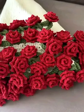 Büyük Güllü Buket Şal 80 Cm  Kırmızı