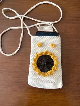 Ayçiçekli Telefon Çantası Krem Rengi