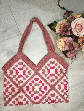 Yazlık Motifli Koton Çanta. Gül Kurusu Pembe Gül Rengi