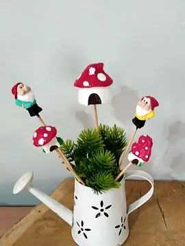 5 Li Cüce Ve Mantar Ev Şeklinde Saksı Dibi Süsü Çok Renkli