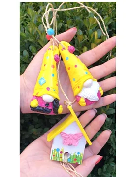 3 Lü  Gnome Cüce Askılı Duvar Dekoru Sarı