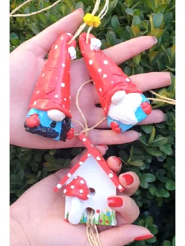 3 Lü Gnome Cüce Askılı Duvar Dekoru Kırmızı