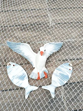 1 Martı 2 Balık Duvar Dekoru  Beyaz