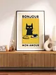bonjour-siyah-kedi-poster-cercevesiz-cok-renkli