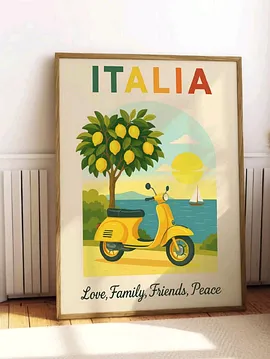 Italia Poster Çerçevesiz Çok Renkli