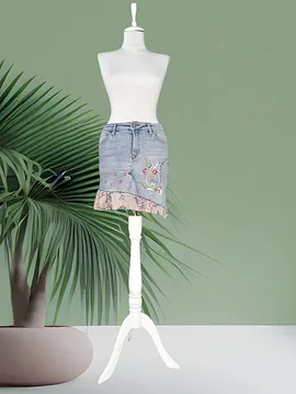 Nakışlı Mini Kot Etek