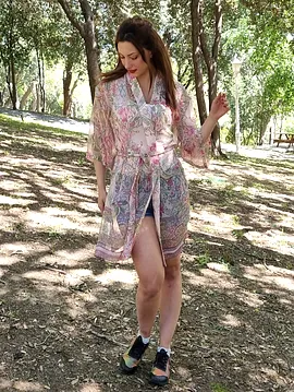 Çiçek Desenli Şifon Pudra Pembe Kimono Pembe