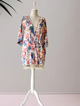 Yaprak Desenli Kimono Şort Takımı