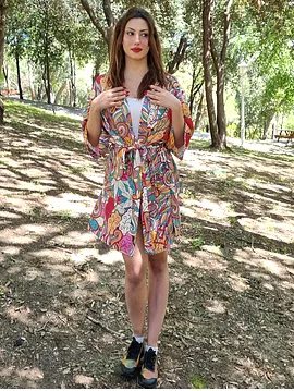 Retro Çiçek Desenli Viskon Kimono Çok Renkli