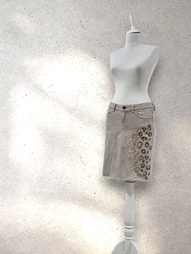 Leopar İşlemeli Bej Etek Bej