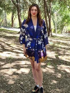 Turna Desenli Kimono Lacivert