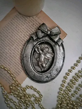 Melek Objeli Dekoratif Çerçeve Gümüş