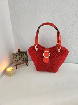 Zara Model, Kırmızı,  Peluş, Kanvas, Kadın El Çantası Kırmızı