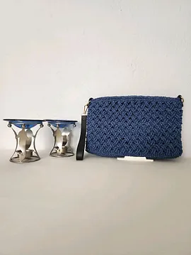 Entralac  Model, Suni Deri Astarlı, Kağıt İp, Clutch Çanta  Mavi