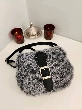 Kedi Kanvas, Kömür-gri, Peluş, Kadın Mini Çanta Siyah