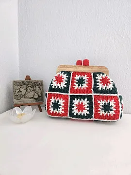 Mozaik Motifli,  Ahşap Burslu,  Kadın  El Çantası Çok Renkli