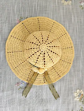 Baş Çevresi 54 Cm İle Uyumlu, Kağıt İp, Kadın Şapkası Sarı