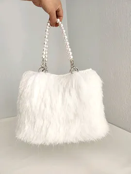 White Swan, Peluş, Handmade, Kadın El Çantası Beyaz