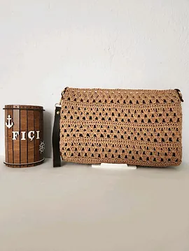   Mango Model, Suni Deri Astarlı, Kağıt İp, Clutch Çanta Ham
