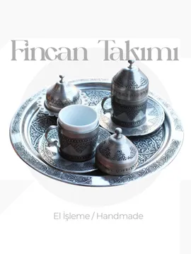 El İşleme Bakır 2'lı Fincan Takımı Gümüş