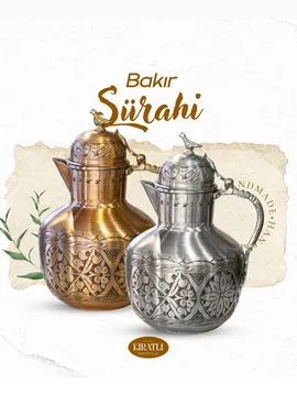 İşlemeli Kapaklı Bakır Sürahi Gümüş