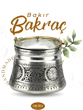 5 Litre İşlemeli Bakır Bakraç Gümüş Bakır