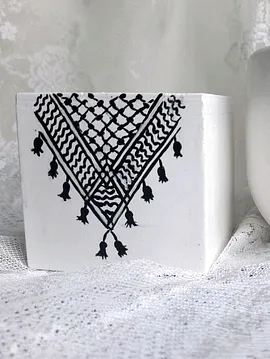 Filistin Kefiye Desenli Saksı  Beyaz