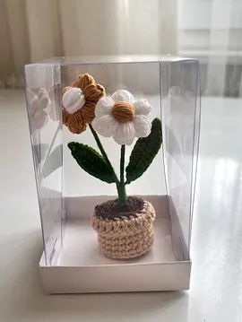Mini Puf Papatya  Beyaz