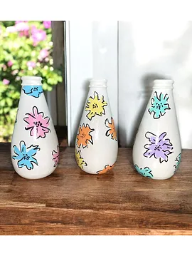 Flower Üçlü Dekoratif Küçük Şişe Seti Beyaz