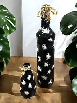 Leopar Desenli İkili Dekoratif Şişe Seti Siyah