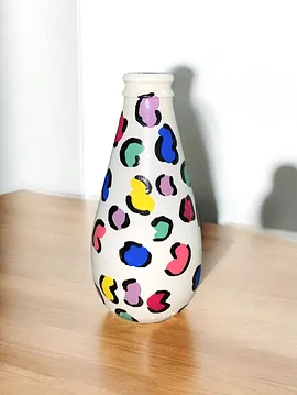 Renkli Leopar Desenli Küçük Dekoratif Şişe Beyaz